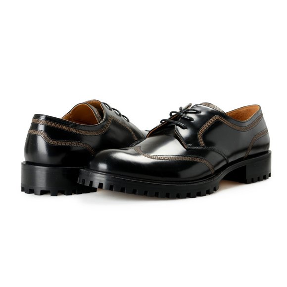 Versace Men\'s Black Polished Leather Derby Oxfords Shoes